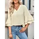 Solid Color Half Sleeves Loose V-Neck T-Shirts Tops