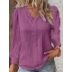 Hollow Solid Color Long Sleeves Loose V-Neck T-Shirts