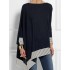 Batwing Sleeves Long Sleeves Split-Joint Striped Round-Neck T-Shirts