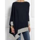 Batwing Sleeves Long Sleeves Split-Joint Striped Round-Neck T-Shirts