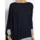 Batwing Sleeves Long Sleeves Split-Joint Striped Round-Neck T-Shirts