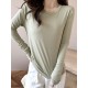 Solid Color Long Sleeves Round-neck Skinny T-Shirts Tops