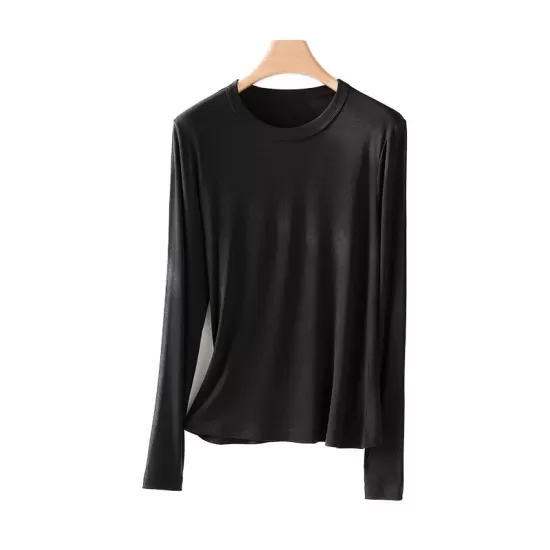 Solid Color Long Sleeves Round-neck Skinny T-Shirts Tops