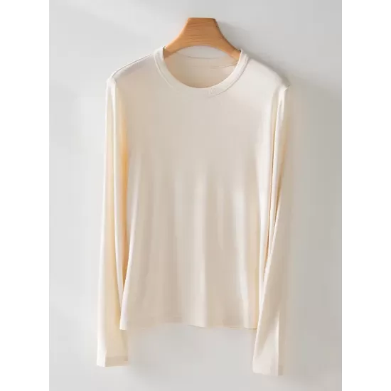 Solid Color Long Sleeves Round-neck Skinny T-Shirts Tops