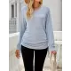 Drawstring Solid Color Tied Long Sleeves Loose V-Neck T-Shirts Tops