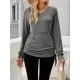 Drawstring Solid Color Tied Long Sleeves Loose V-Neck T-Shirts Tops