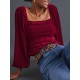 Elasticity Solid Color Velvet Long Sleeves Loose Square-Neck T-Shirts Tops