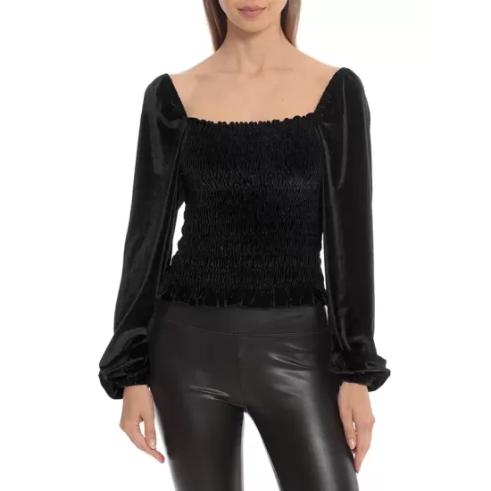 Elasticity Solid Color Velvet Long Sleeves Loose Square-Neck T-Shirts Tops