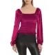 Elasticity Solid Color Velvet Long Sleeves Loose Square-Neck T-Shirts Tops