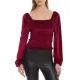 Elasticity Solid Color Velvet Long Sleeves Loose Square-Neck T-Shirts Tops