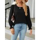 Elasticity Solid Color Long Sleeves Loose Round-Neck T-Shirts Tops