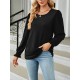 Elasticity Solid Color Long Sleeves Loose Round-Neck T-Shirts Tops