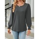 Elasticity Solid Color Long Sleeves Loose Round-Neck T-Shirts Tops