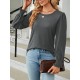 Elasticity Solid Color Long Sleeves Loose Round-Neck T-Shirts Tops