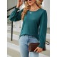 Elasticity Solid Color Long Sleeves Loose Round-Neck T-Shirts Tops