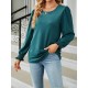 Elasticity Solid Color Long Sleeves Loose Round-Neck T-Shirts Tops