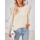 Pleated Solid Color Long Sleeves Loose Round-Neck T-Shirts Tops