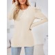 Pleated Solid Color Long Sleeves Loose Round-Neck T-Shirts Tops