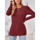 Pleated Solid Color Long Sleeves Loose Round-Neck T-Shirts Tops