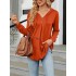 Buttoned Drawstring Hooded Solid Color Long Sleeves Loose V-Neck T-Shirts Tops