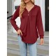 Buttoned Drawstring Hooded Solid Color Long Sleeves Loose V-Neck T-Shirts Tops