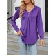 Buttoned Drawstring Hooded Solid Color Long Sleeves Loose V-Neck T-Shirts Tops