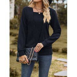 Colorful Solid Color Long Sleeves Loose Square-neck T-Shirts Tops