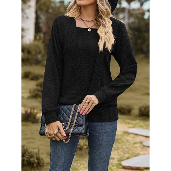 Colorful Solid Color Long Sleeves Loose Square-neck T-Shirts Tops