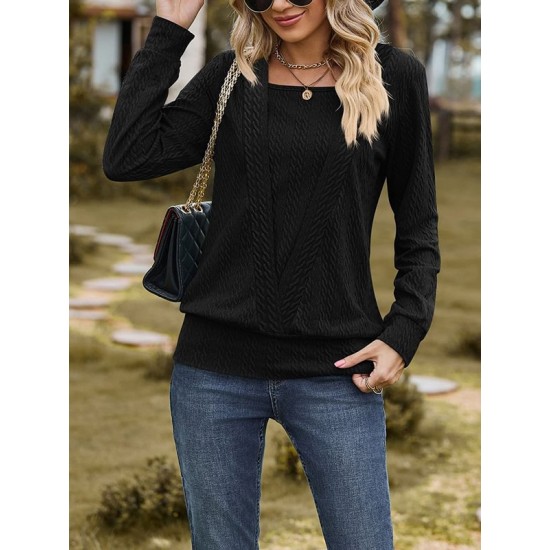 Colorful Solid Color Long Sleeves Loose Square-neck T-Shirts Tops