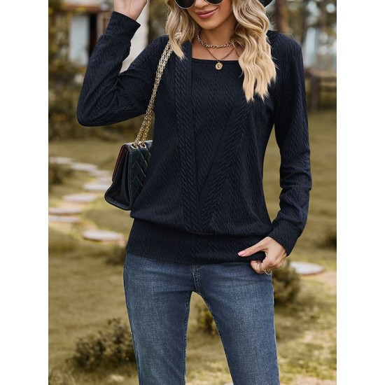 Colorful Solid Color Long Sleeves Loose Square-neck T-Shirts Tops