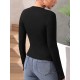 Asymmetric Solid Color Split-Side Long Sleeves Skinny Round-Neck T-Shirts Tops