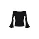 Pleated Solid Color Flared Sleeves Long Sleeves Boat Neck T-Shirts Tops