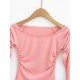 Pleated Solid Color Flared Sleeves Long Sleeves Boat Neck T-Shirts Tops