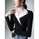 Asymmetric Buttoned Long Sleeves Skinny V-Neck T-Shirts Tops