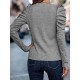 Buttoned Pleated Bishop Sleeve Long Sleeves Round-neck T-Shirts Tops