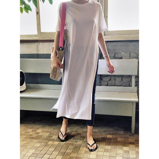 Casual Simple Split-Side Designed Long T-Shirt