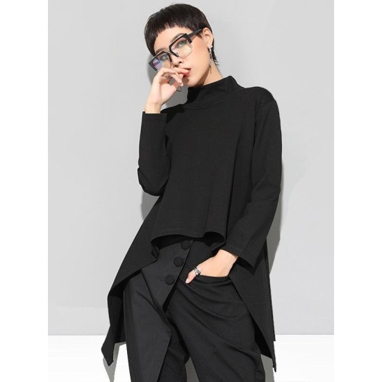 Black Zipper Long Sleeves Swallow-Tailed T-Shirt