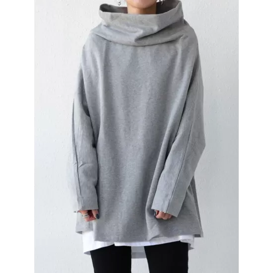 Urban Black&Gray High-Neck Long Sleeve Oversize T-Shirt