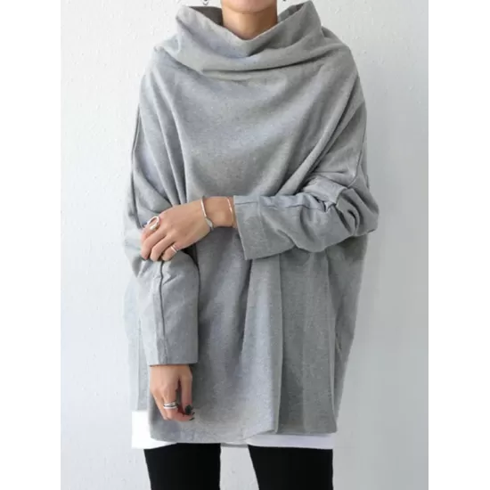 Urban Black&Gray High-Neck Long Sleeve Oversize T-Shirt