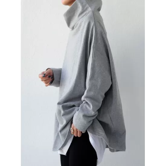 Urban Black&Gray High-Neck Long Sleeve Oversize T-Shirt