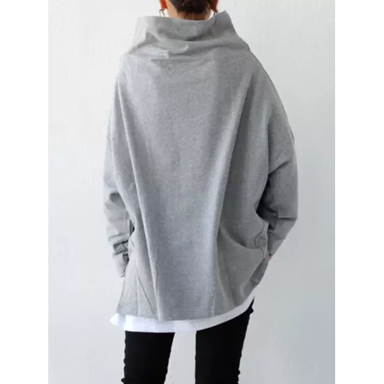 Urban Black&Gray High-Neck Long Sleeve Oversize T-Shirt