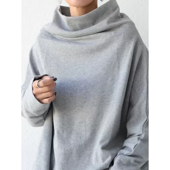 Urban Black&Gray High-Neck Long Sleeve Oversize T-Shirt