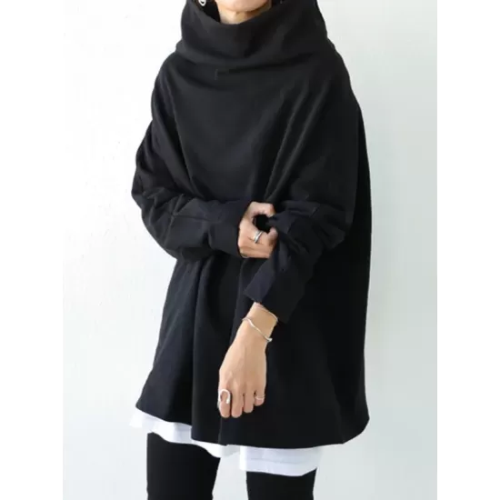 Urban Black&Gray High-Neck Long Sleeve Oversize T-Shirt