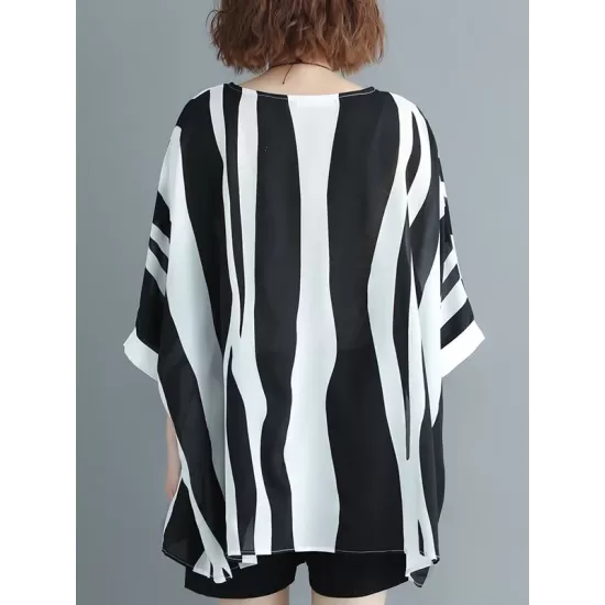 Original Chiffon Batwing Sleeves Striped Shirts Tops