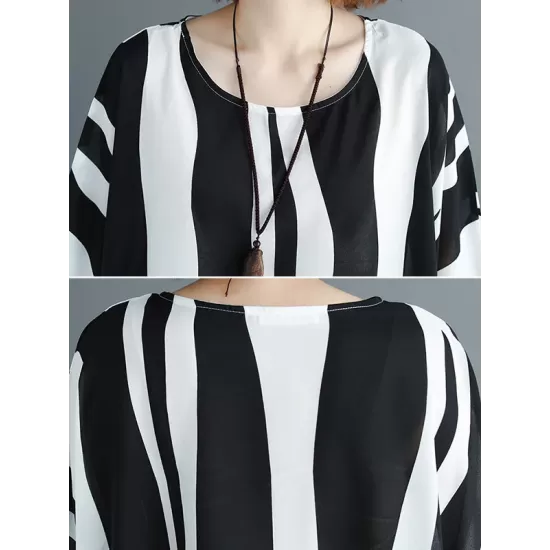 Original Chiffon Batwing Sleeves Striped Shirts Tops