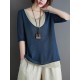 Artistic False Two Loose Ramie Cotton Half Sleeve Shirt