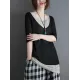 Artistic False Two Loose Ramie Cotton Half Sleeve Shirt