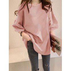 Casual Loose Puff Sleeve Round-Neck T-Shirts Tops