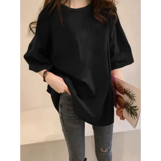 Casual Loose Puff Sleeve Round-Neck T-Shirts Tops