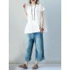 Vintage Solid Color Split-Joint Pleated Embroidered Hollow Lace Round-Neck Short Sleeves T-Shirt